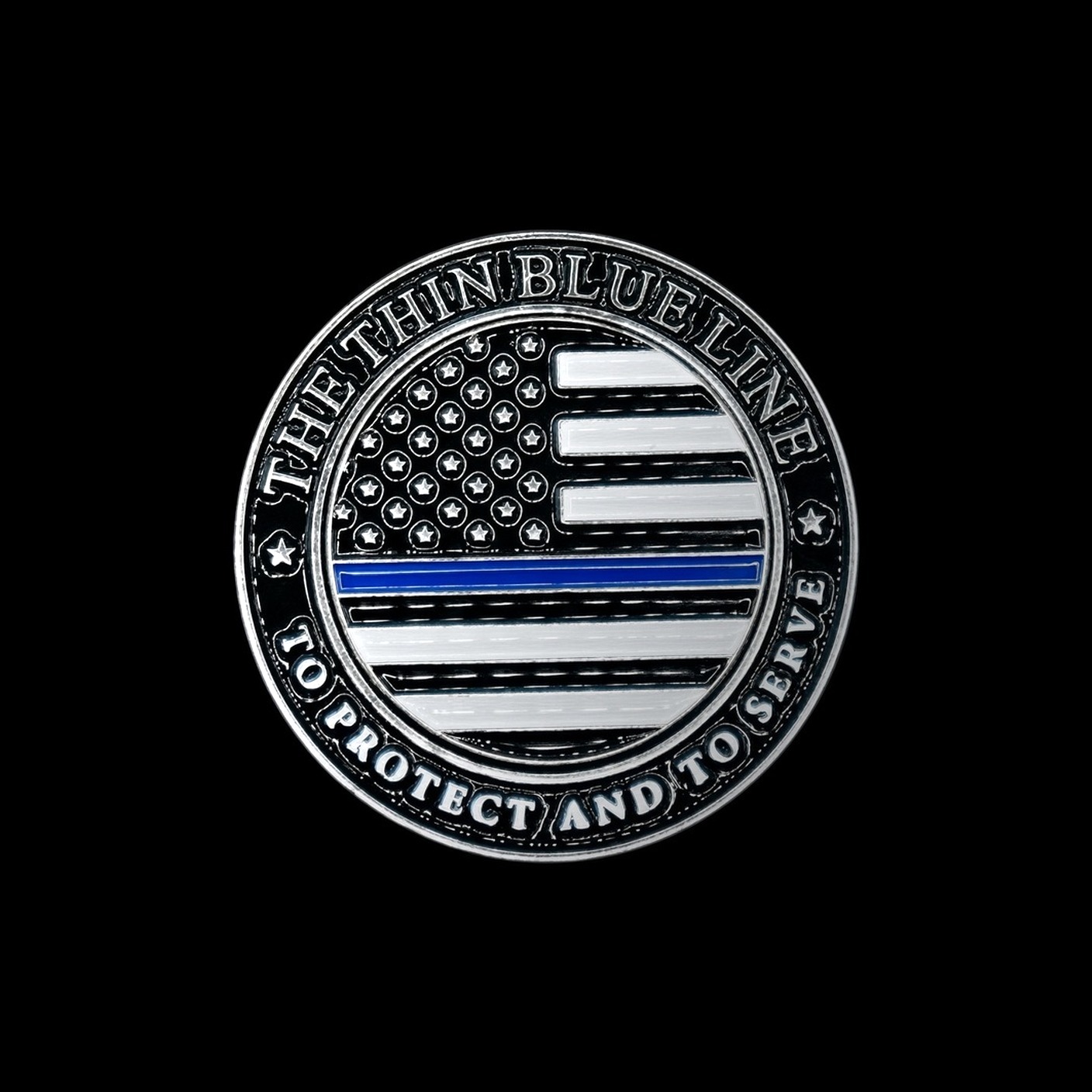 XL Marker 1 – Thin blue line, 2 piece metal poker chip ball marker